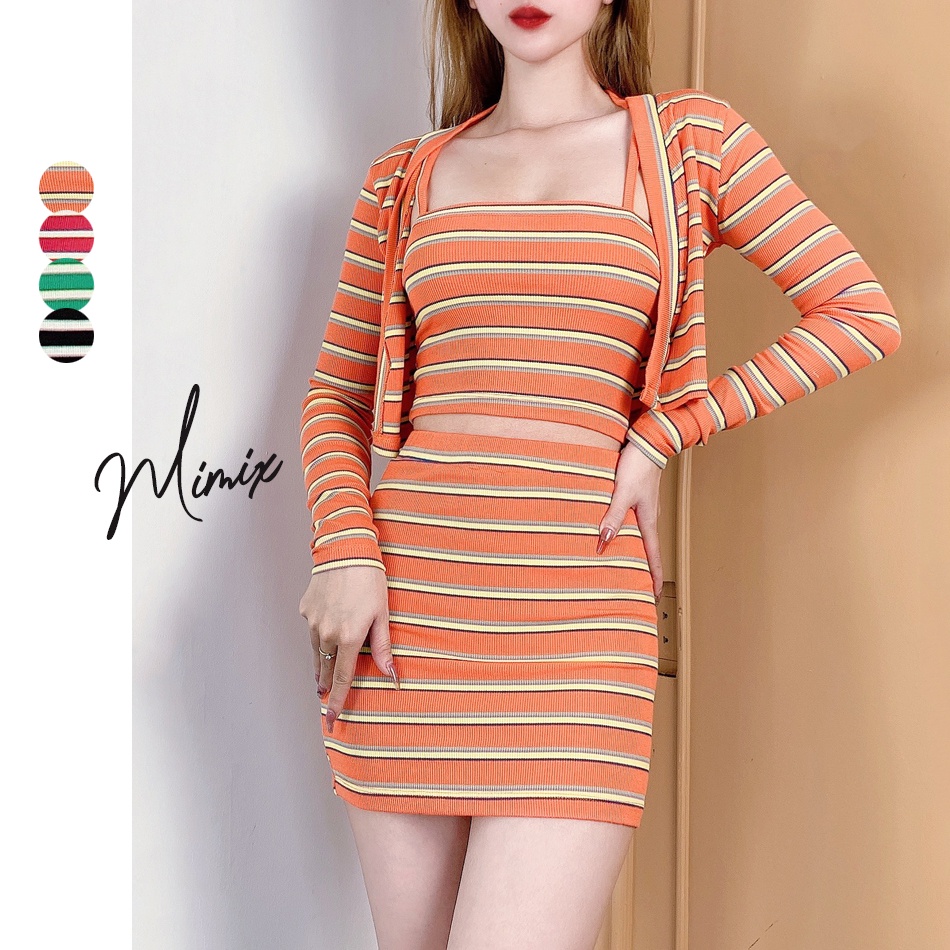 Set len thun khoác và chân váy ngắn sexy tặng kèm áo hai dây MIMIX BZ4190