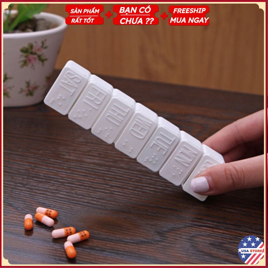 Hộp Khay Chia Ngăn Thuốc 7 NGÀY HỘP TRẮNG DÀI - Khay Đựng Thuốc Y Tế Gia Đình Hàng Ngày Mini Nhỏ Gọn Bỏ Túi