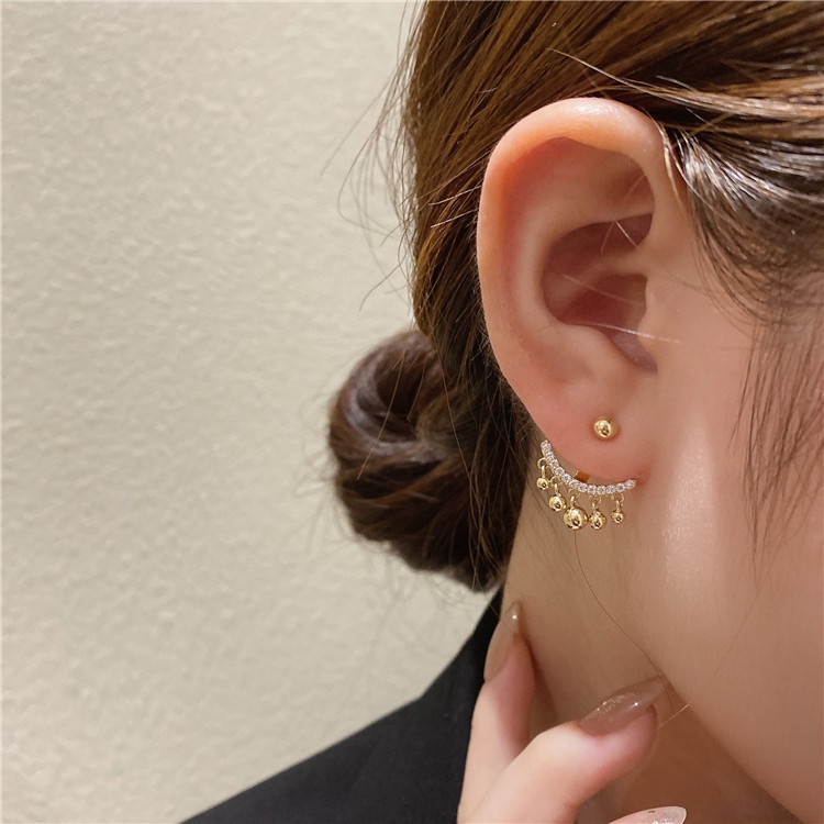 Bông Tai Xỏ Hạt Kim Cương Lấp Lánh Phong Cách Hàn Quốc Cổ Điển Dành Cho Nữ