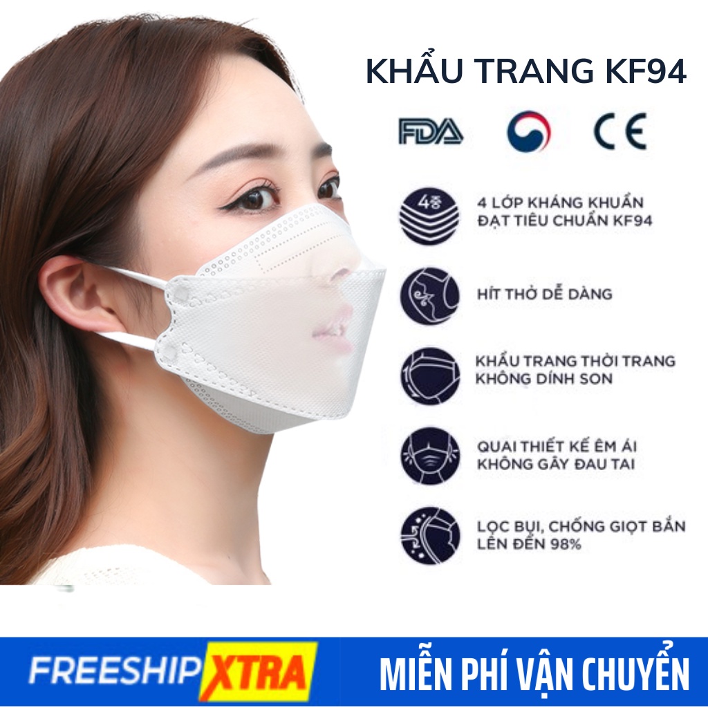 Khẩu trang KF94 Hàn Quốc , khẩu trang y tế 4 lớp kháng khuẩn cao cấp - Khẩu trang 3D 4D [ 1 thùng 300 cái]