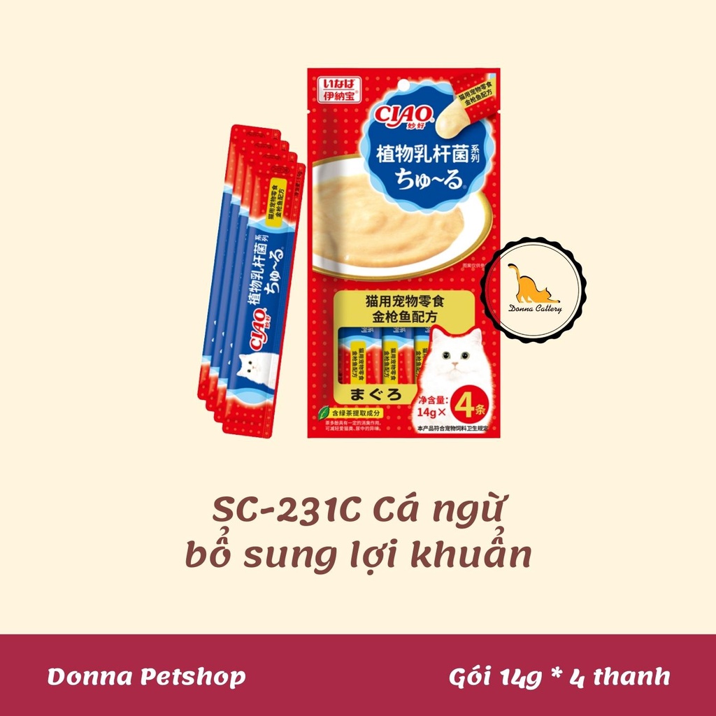 SÚP THƯỞNG CIAO LACTOBACILUS CHO MÈO BỔ SUNG LỢI KHUẨN 14g*4thanh