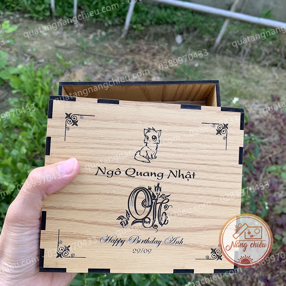 Hộp đựng đồ dùng đa công dụng - Nhận khắc hình và chữ theo yêu cầu - Hộp gỗ handmade phong cách vintage