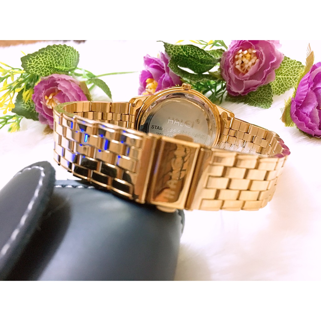 Đồng hồ cặp đôi dây thép Halei Gold black platium sang trọng, huyền bí | BigBuy360 - bigbuy360.vn
