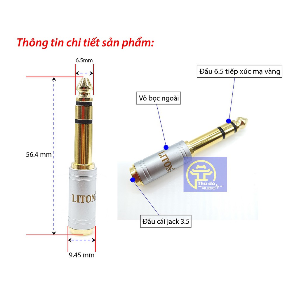 Jack chuyển LITON 6.5mm đực ra 3.5mm cái - Jack liton 6.5 ra 3.5