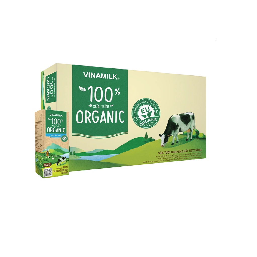 Sữa tươi tiệt trùng Vinamilk 100% Organic không đường 180ml - Thùng 48 hộp