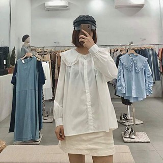 Áo thô sơ mi cổ bèo viền ren