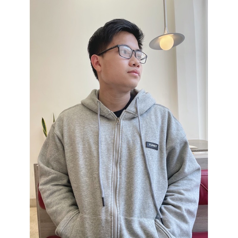 ÁO KHOÁC HOODIE ZIP NAM NỮ CÓ MŨ RỘNG UNISEX MÀU GREY FUNKY | BigBuy360 - bigbuy360.vn
