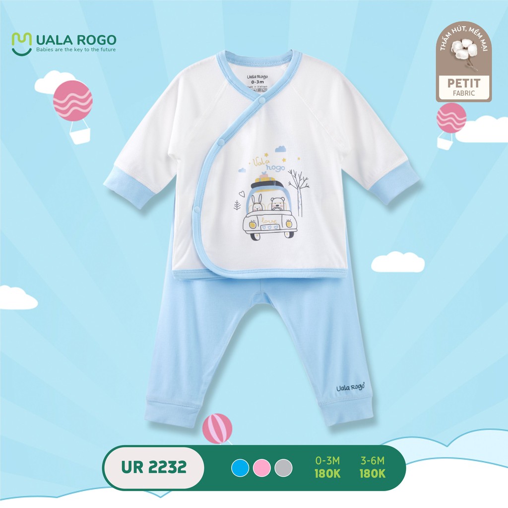 Bộ cài chéo UALA ROGO sơ sinh  vải petit hè mềm thấm hút thoáng 2232 [ CHÍNH HẪNG UALA ]