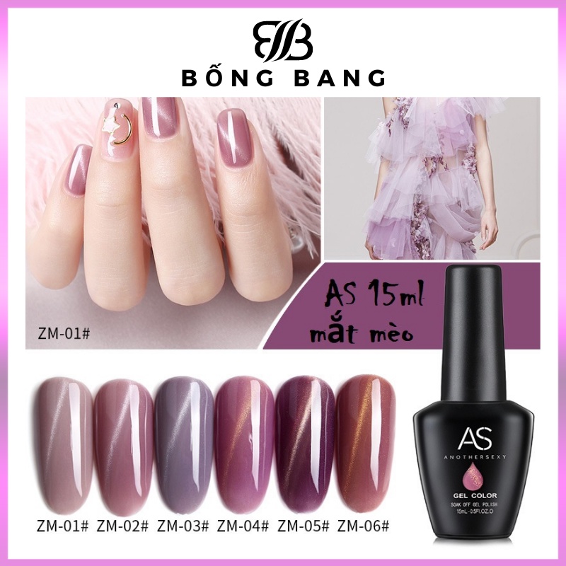 Sơn mắt mèo sơn gel AS sơn móng tay gel mắt mèo tone tím hồng BỐNG BANG mã ZM 15ml