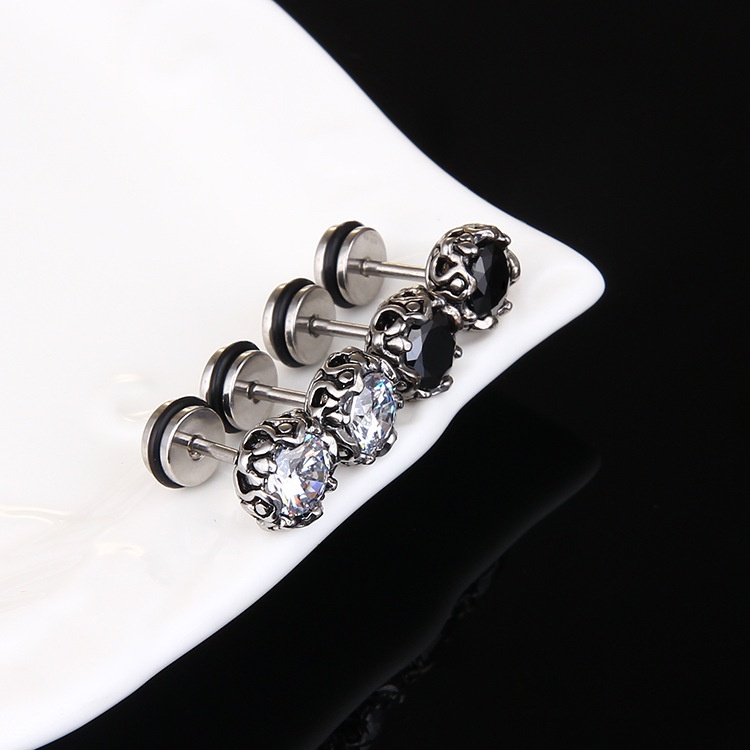 Bông Tai Hình Vương Miện Bằng Thép Titan Đính Đá Zircon Phong Cách Âu Mỹ