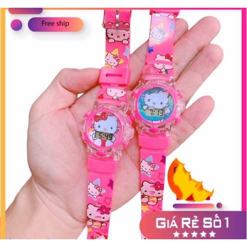 (Có đèn + nhạc) Đồng Hồ Điện Tử cho bé trai Bé gái hoạt hình công chúa Elsa heo Peppa Pony mèo Kitty Doremon cho bé