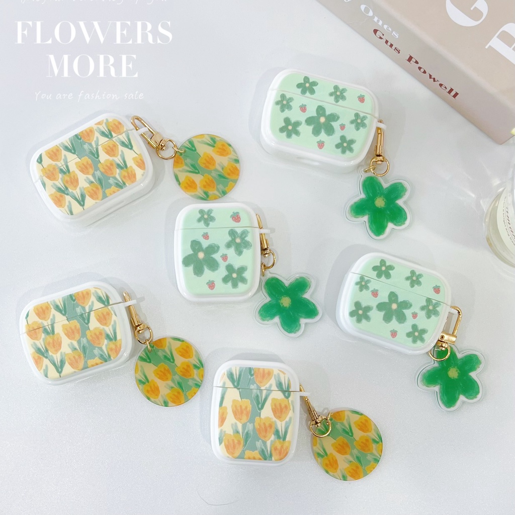 Vỏ Bảo Vệ Hộp Sạc Tai Nghe AirPods3 AirPods3 Họa Tiết Hoa Tulip/ Dâu Tây Dễ Thương Kèm Móc Treo Tiện Dụng2G Ốp