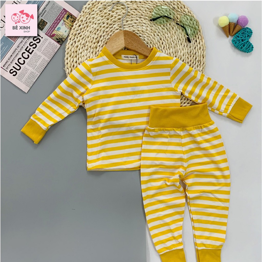 Đồ bộ dài tay kẻ cạp cao cho bé gái bé trai Minky Mom [Giá cực sốc] bộ đồ ngủ kẻ sọc thu đông tay dài cho bé gái bé trai