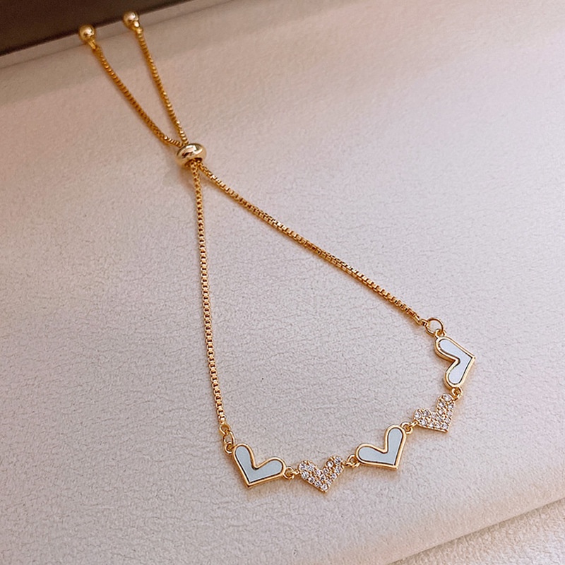 Lắc tay nữ mặt trái tim bền màu Vòng đeo tay đính đá có dây rút chỉnh kích thước thông minh Lemi accessories