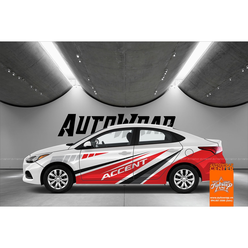Tem họa tiết xe Acceent Red Black Sharp - Tem họa tiết ô tô Hyundai, tem dán sườn xe thể thao