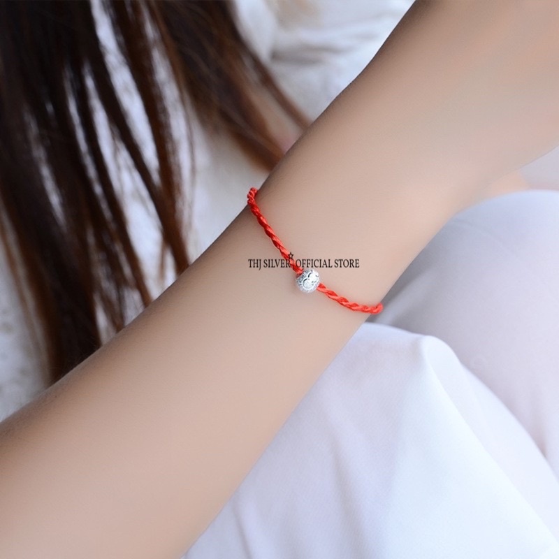 Vòng tay bi bạc,Lắc tay bi cát phay sáng đẹp may mắn-Vòng tay chỉ đỏ bạc đẹp THJ