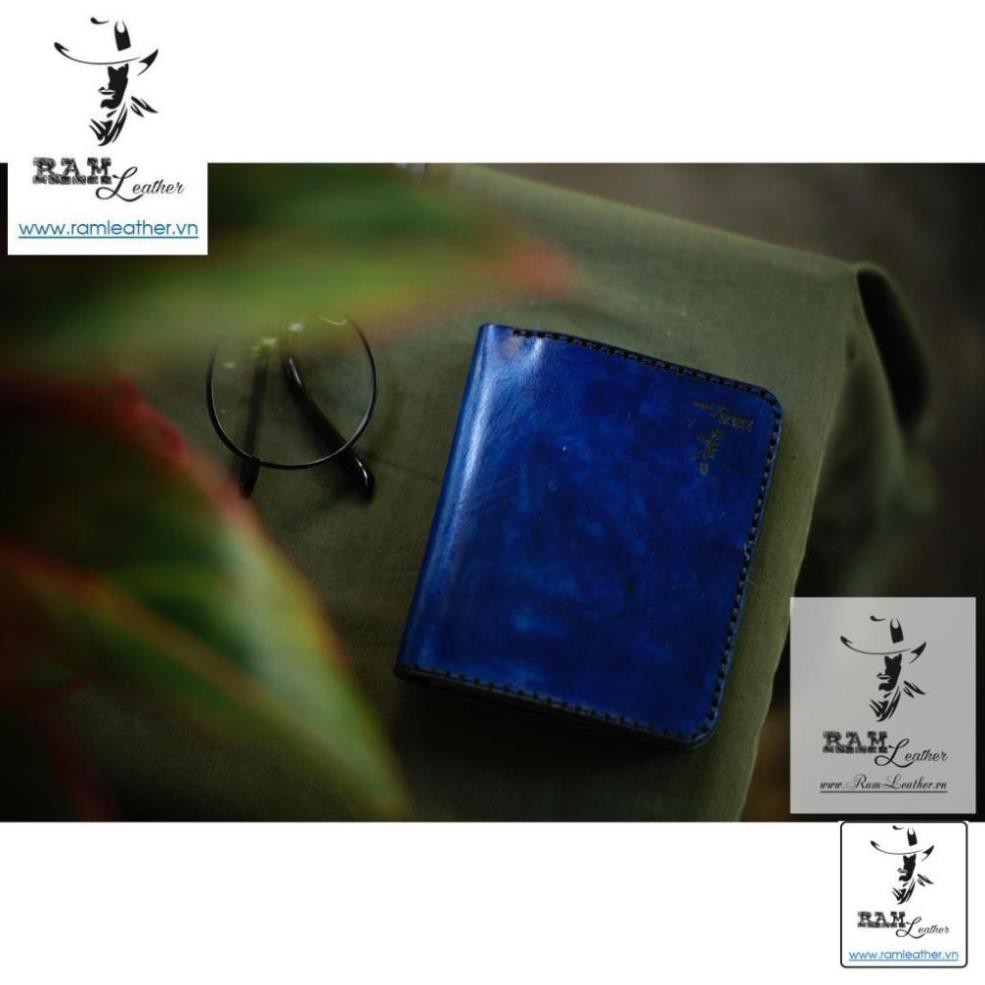 (DA BÒ CAO CẤP) VÍ RAM TRỐNG ĐỒNG XANH DƯƠNG DÁNG ĐỨNG (DA BÒ THUỘC THẢO MỘC) - MỆNH THỦY VÀ MỆNH MỘC ,
