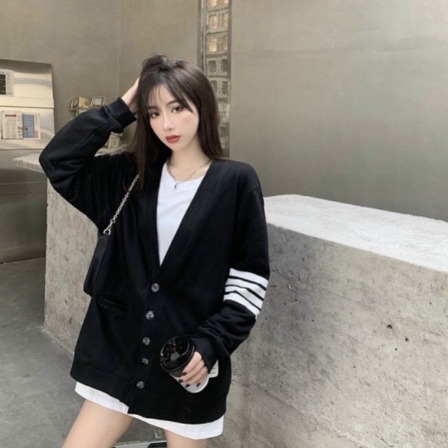  Áo Cadigan dáng rộng kẻ vạch tay nỉ da cá dày mịn đẹp cho nam nữ | BigBuy360 - bigbuy360.vn