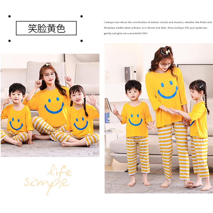 Bộ Đồ Ngủ Áo Tay 3 / 4 + Quần Lửng Thời Trang Xuân Hè Xinh Xắn Cho Mẹ Và Bé 110-170cm
