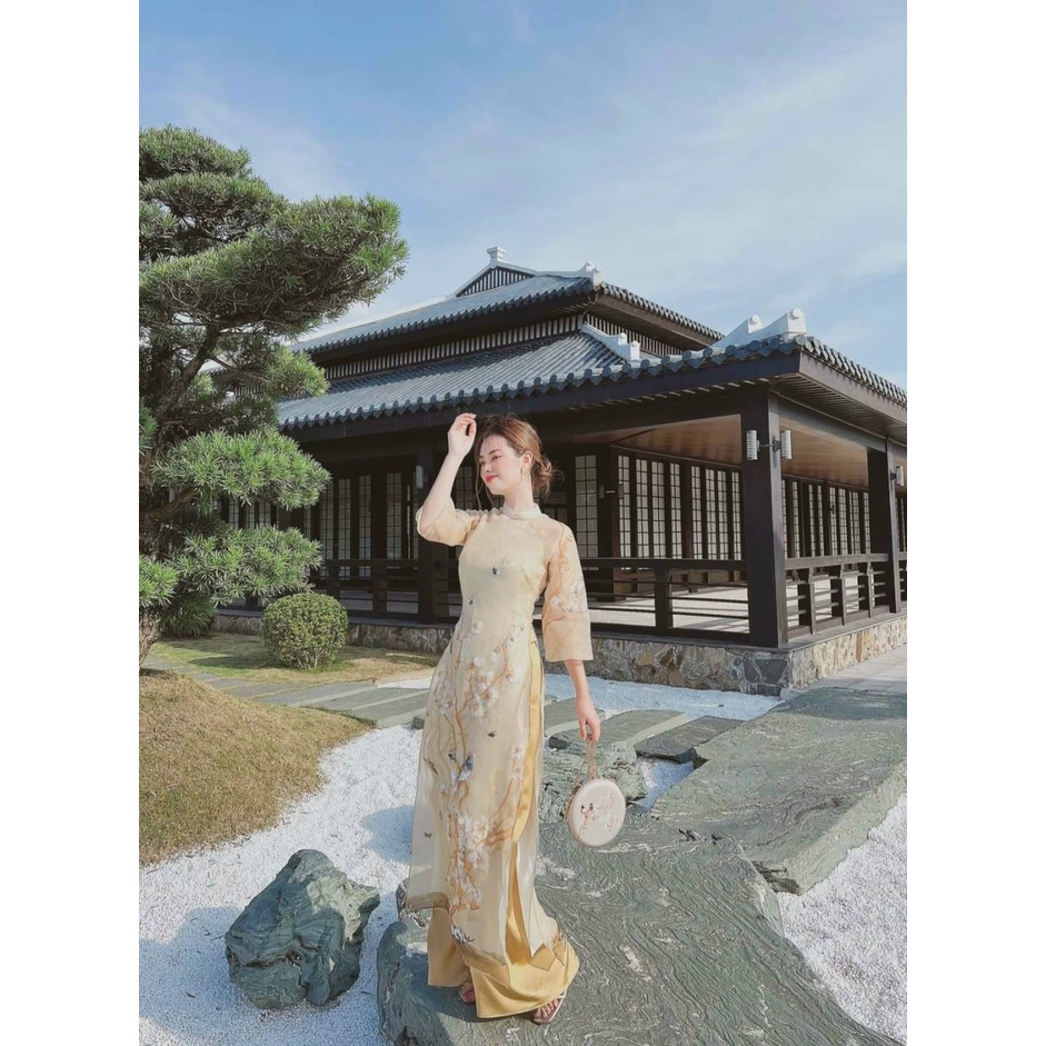 Á0 dài cách tân mai thiều chất tơ organza cực kì bánh bèo tiểu thư cho các cô nàng diện chơi lễ tết chụp hình du xuân