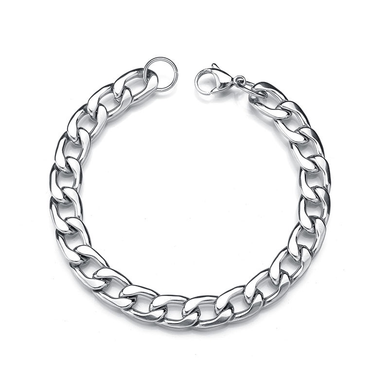 Vòng Tay Dạng Dây Xích 4-8mm 18cm Màu Bạc Dày Phong Cách Hip Hop Cho Nam Và Nữ