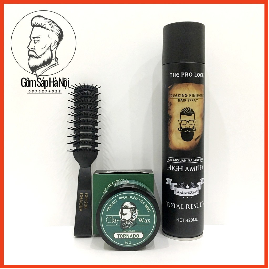 [ Chọn Gôm ] COMBO Gôm Xịt Tóc + Sáp Vuốt Tóc Tornado Siêu Giữ Nếp Tặng Lược