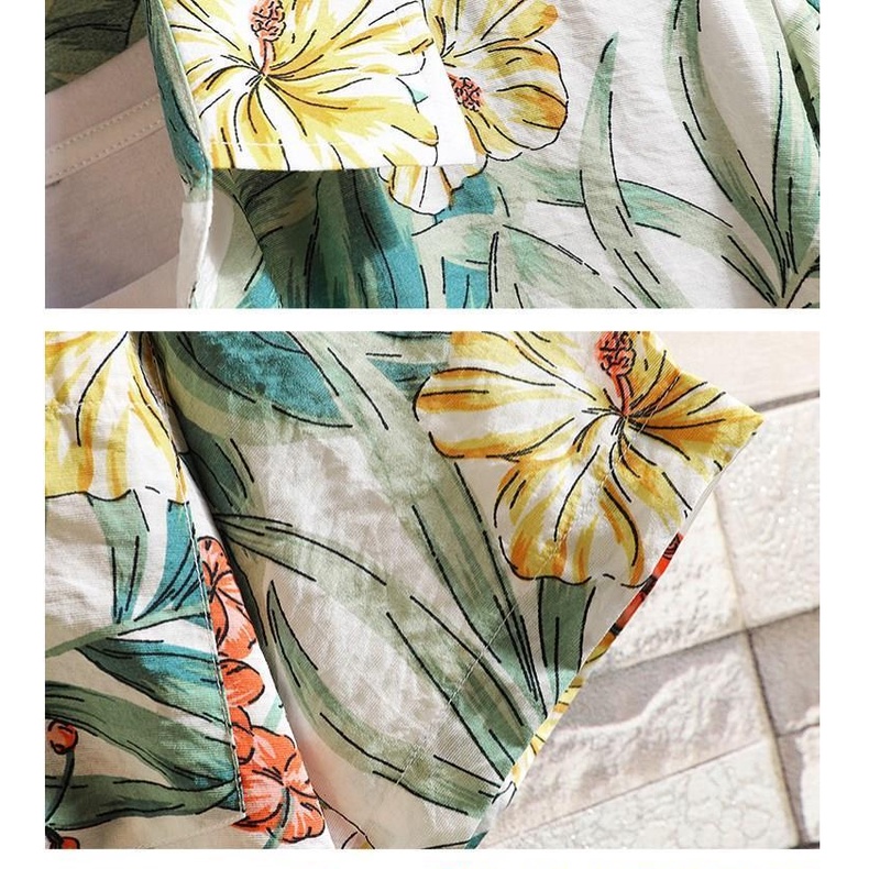 Set áo sơ mi ngắn tay + quần short đi biển in họa tiết hoa khô nhanh thời trang mùa hè cho nam