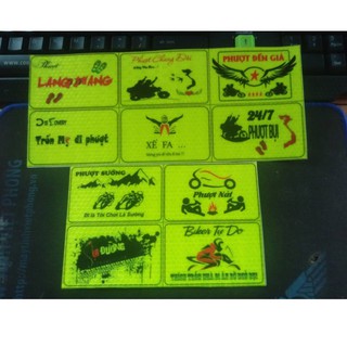 tem phượt , logo phượt logo phản quang combo 10 logo