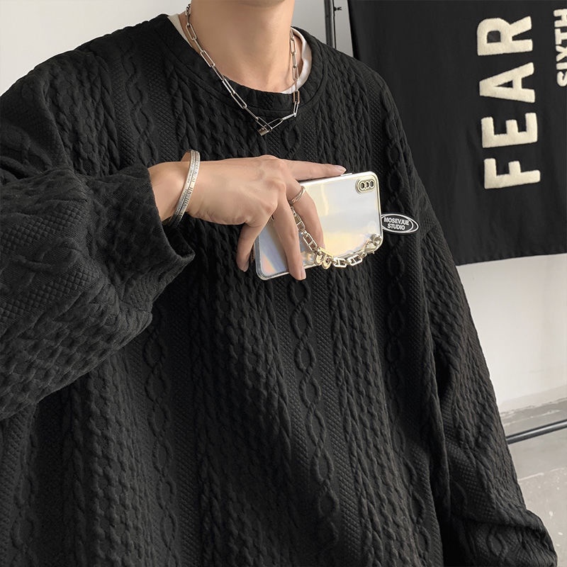 Áo Sweater Chui Đầu Dáng Rộng Hoa Văn Kẻ Sọc Phong Cách Hàn Quốc Thời Trang Dành Cho Nam