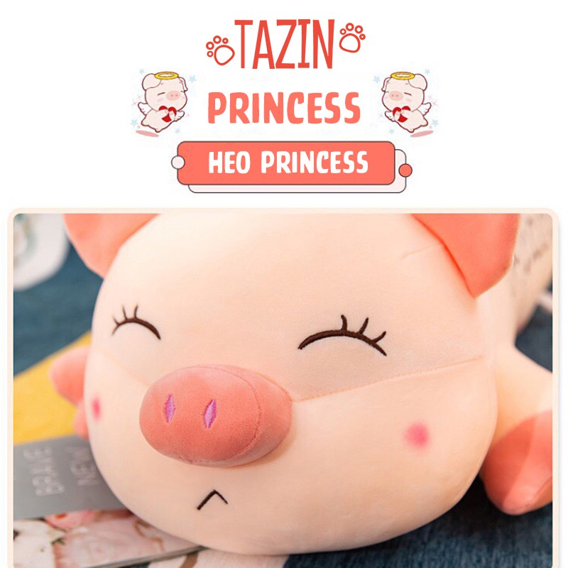 Gấu bông heo lợn nằm cho bé princess, gối ôm heo lợn nhồi bông Princess cao cấp Tazin