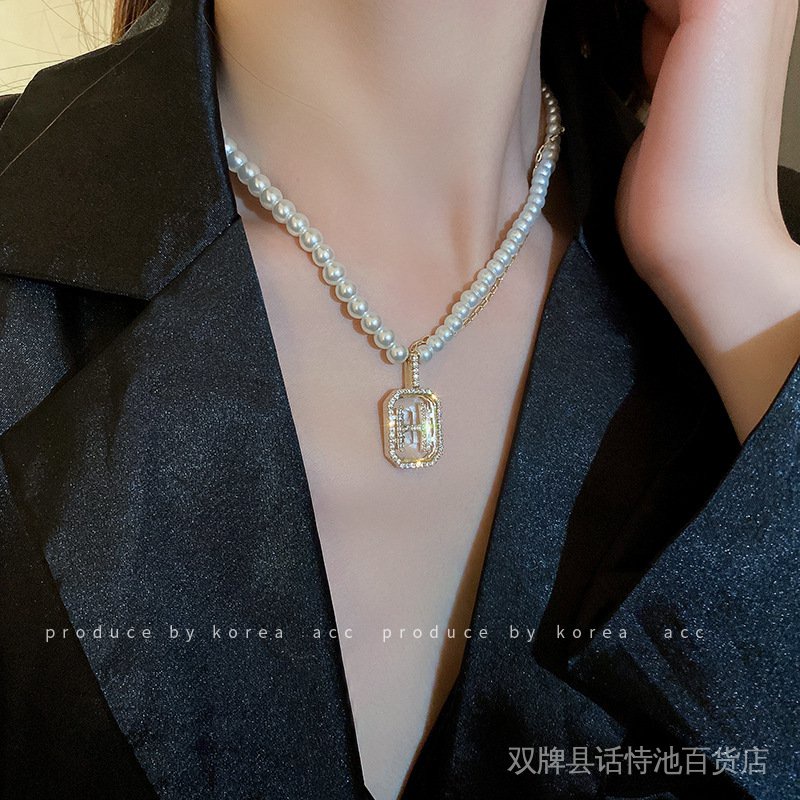 Dây Chuyền Sợi Xích Mặt Chữ Cái Kim Cương Mạ Vàng Kim Cương Ngọc Trai Độc Đáo Hàn Quốc Độc Đáo Cổ Điển Thời Trang Nữ