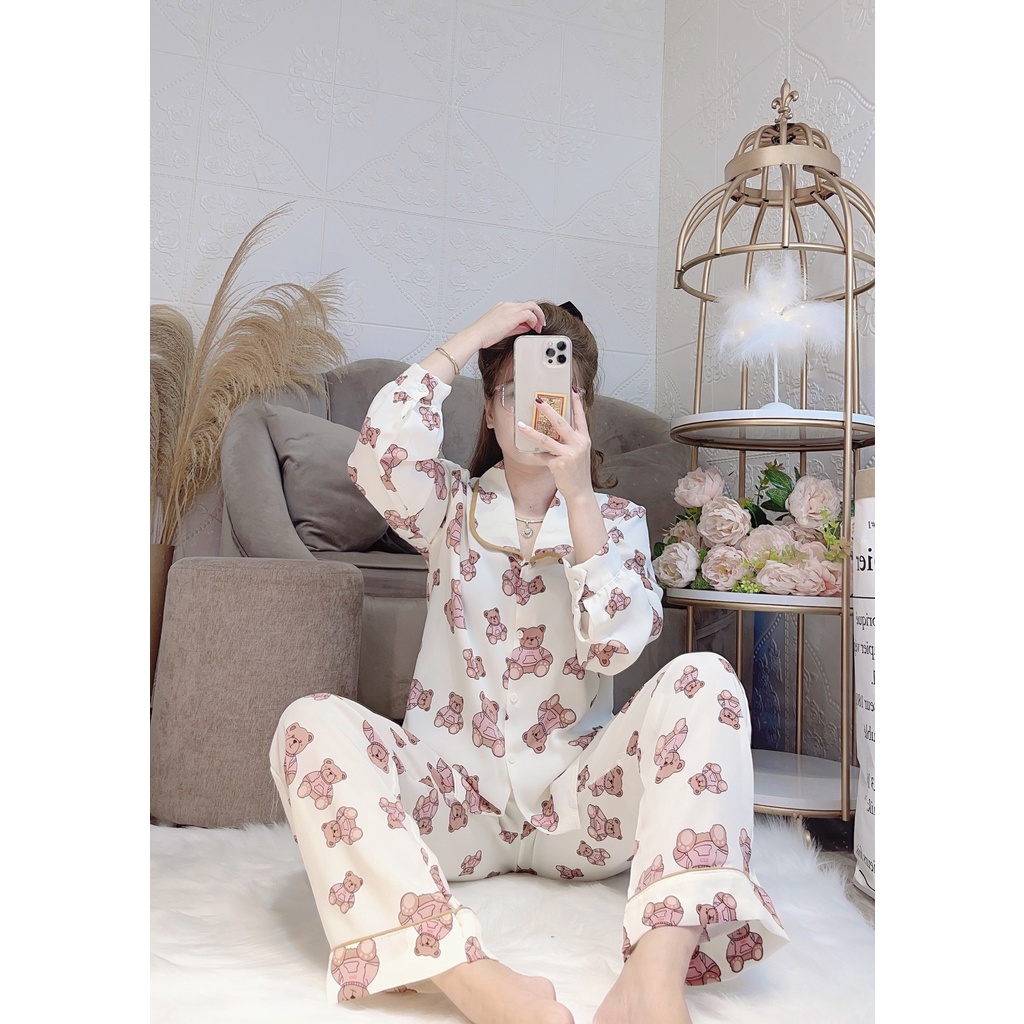 Bộ Ngủ, Bộ pijama HÀNG CHUẨN tay dài quần dài Lụa Mango mềm mịn , thoáng mát