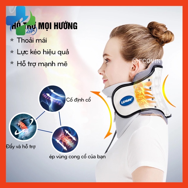 Đai Hơi Kéo Dãn Cổ, Nẹp Cố Định Cổ LEAMAI, Dành Cho Người Thoát Vị Đĩa Đệm, Thoái Hóa Đốt Sống Cổ LEAMAI CO2
