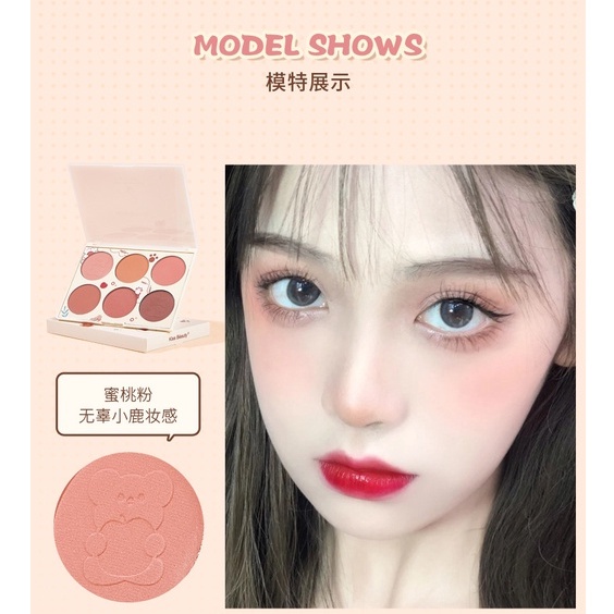 Phấn má Kiss Beauty, bảng phấn má hồng 6 ô nội địa trung makeup cam nâu hồng F18 - Sammi beauty