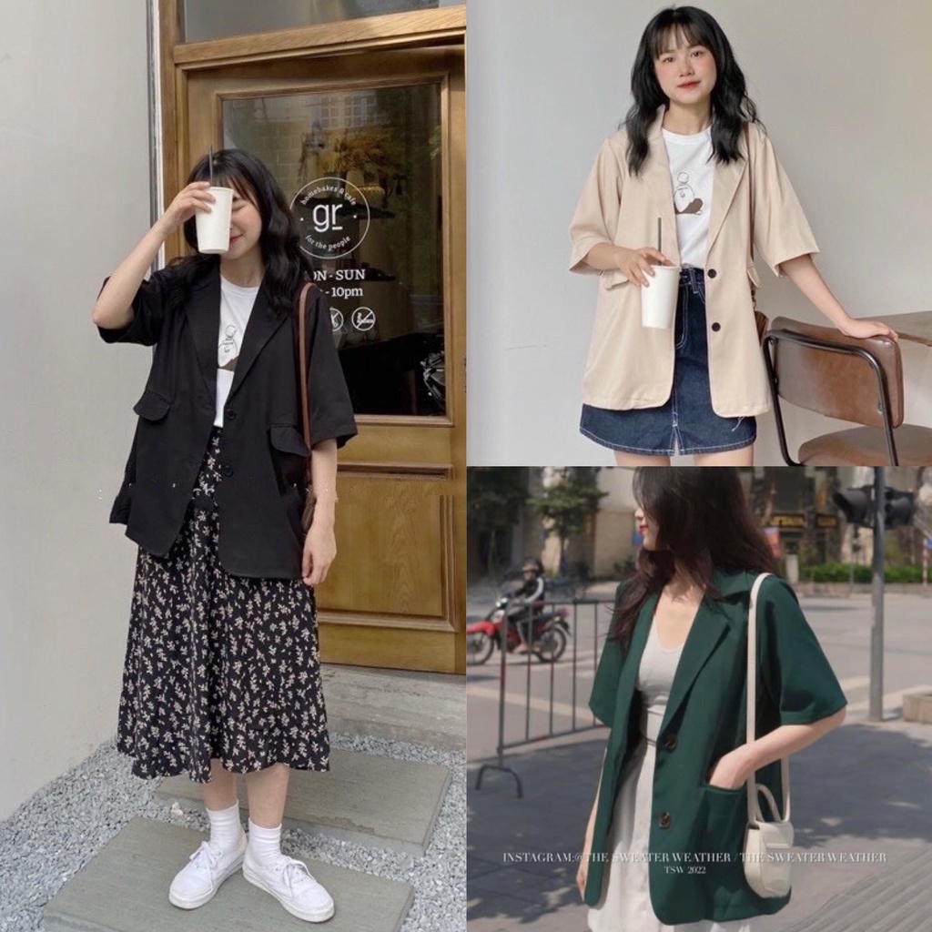 Áo blazer cộc tay trơn 2 khuy Áo khoác tay ngắn 1 lớp lịch sự trẻ trung Miumiin Clothes | BigBuy360 - bigbuy360.vn