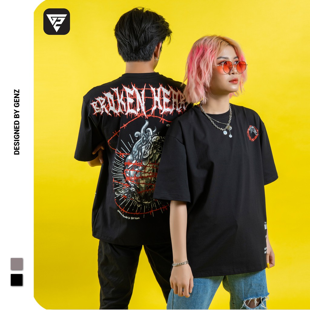 Áo thun tay lỡ GENZ phông Unisex nam nữ Cotton oversize form rộng Broken Heart