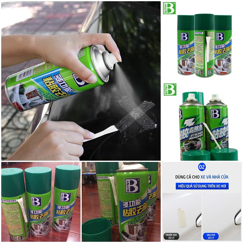 Chai xịt tẩy keo dán BOTNY Sticker Remover 450ml, tẩy vết keo, vết dán decal trên mọi bề mặt