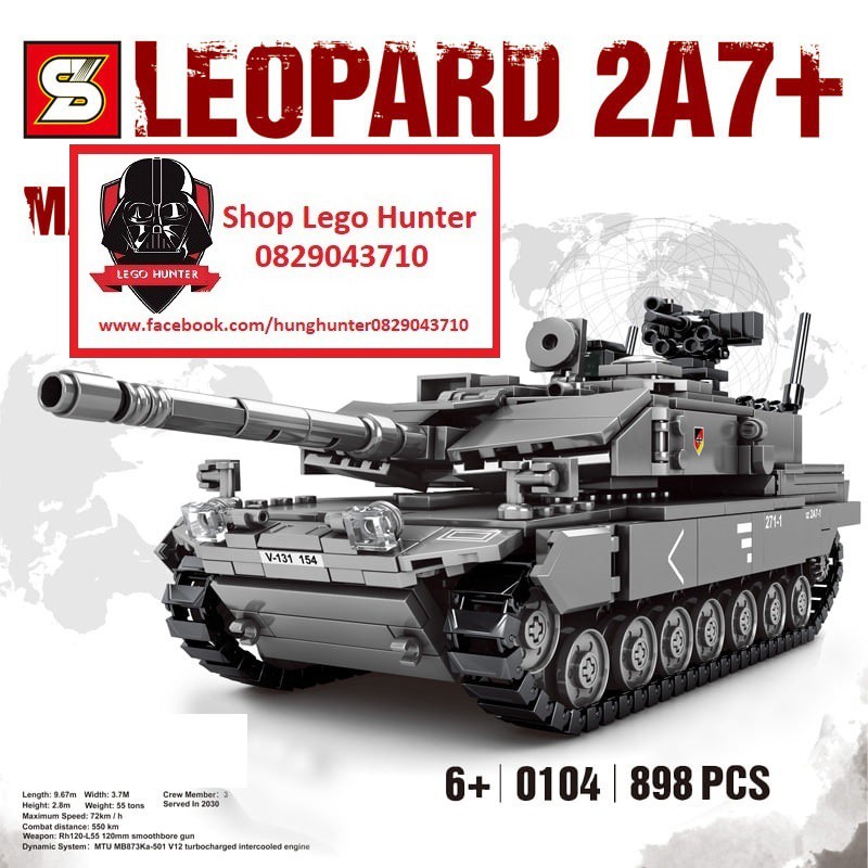 SY 0104 Army Modern War Bộ đồ chơi lắp ráp Xe Tank Leopart 2a7 của Đức 898 chi tiết