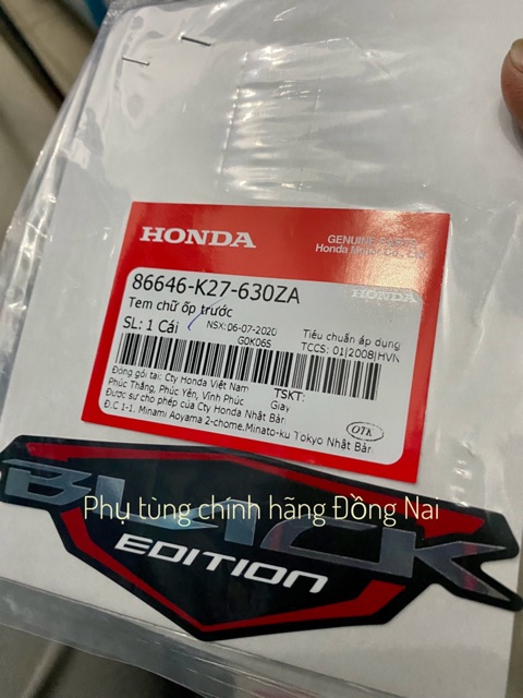 TEM CHỮ “BLACK EDITION” ZIN AB ĐEN NHÁM CHÍNH HÃNG HONDA