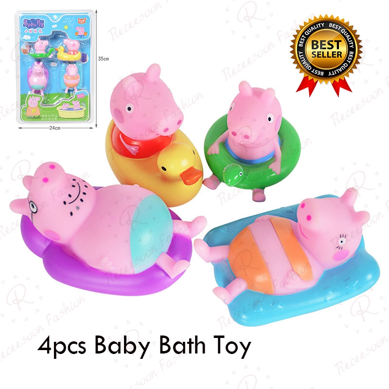 4pcs Cartoon Peppa Pig Bathing Toys Baby Shower Wash Bath Toy Soft Rubber