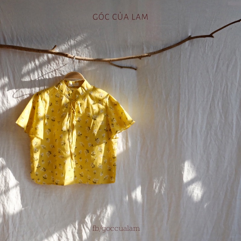Áo linen croptop cổ tàu cột nơ