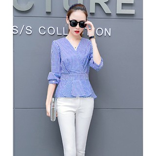(XANH/  ĐỎ )Áo peplum tay dài