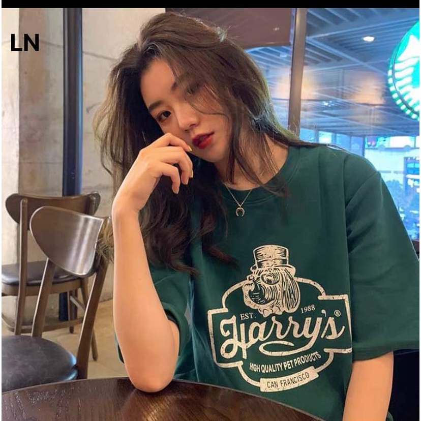 Áo phông cổ tròn tay lỡ unisex form thụng in chữ HARRYS nam nữ mặc đẹp (3LN-5K)