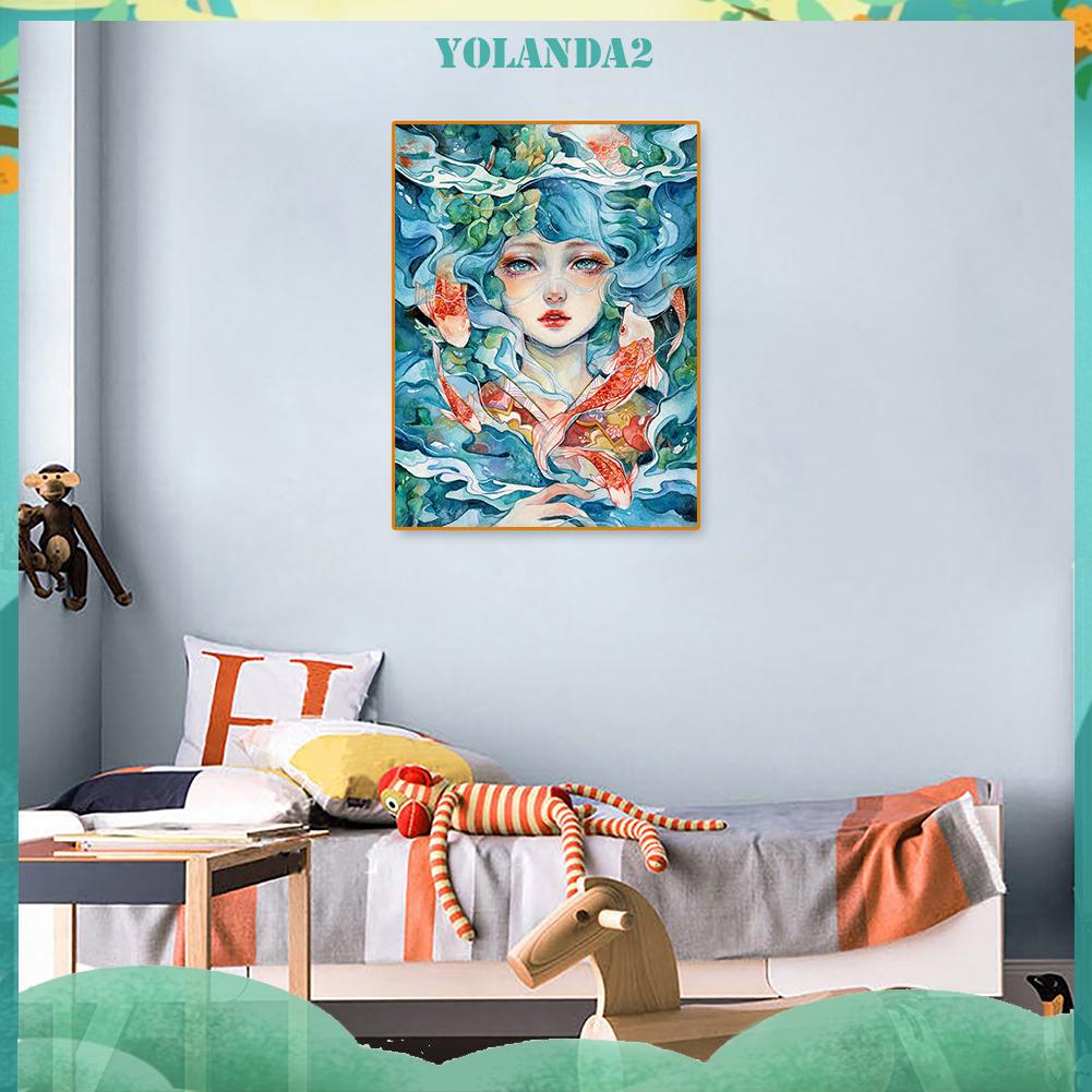 Bộ Tranh Đính Đá 5D DIY Hình Cô Gái Cá Koi Dùng Trang Trí Tường