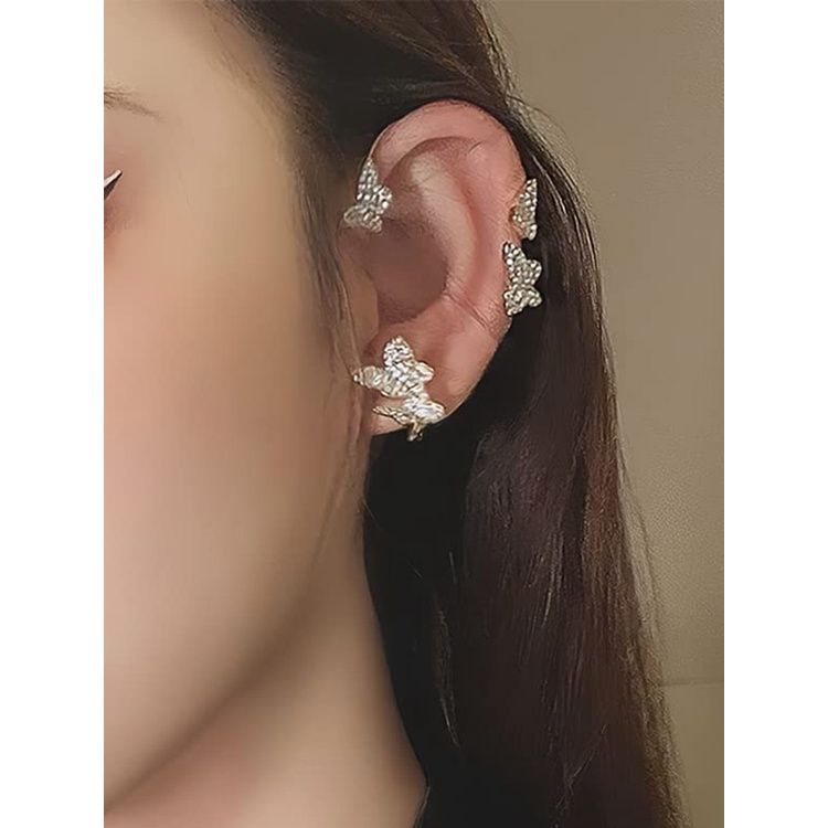 Khuyên kẹp vành tai hình bướm đính ngọc trai không xỏ lỗ cho nữ