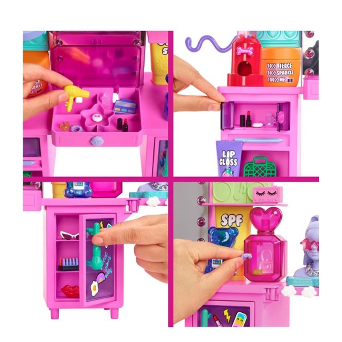 Bộ đồ chơi bàn trang điểm búp bê barbie Extra và thú cưng siêu hot