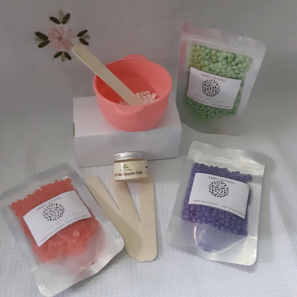 Set Wax: Chén (Bát) chống dính SILICON + Sáp bám lông màu TD + Mỡ trăn 50 (Tặng que lấy sáp)