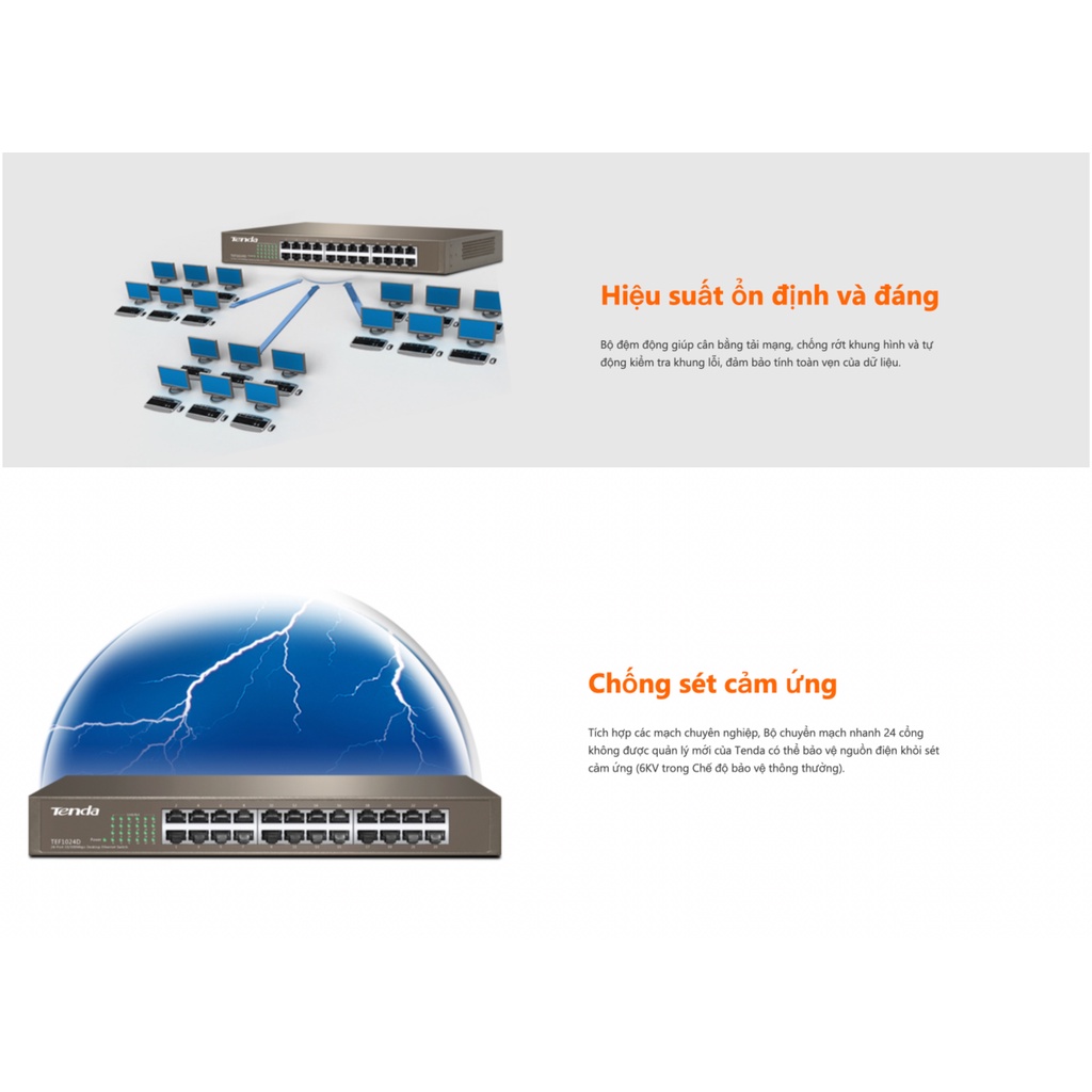 Tenda TEF1024D Switch 24 cổng - Vỏ Sắt - Chính Hãng BH 3 Năm