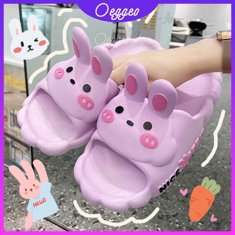 Oeggeo shop Dép Lê Mang Nhà Đế Phẳng Ba Chiều Thỏ F flop Cho Nữ