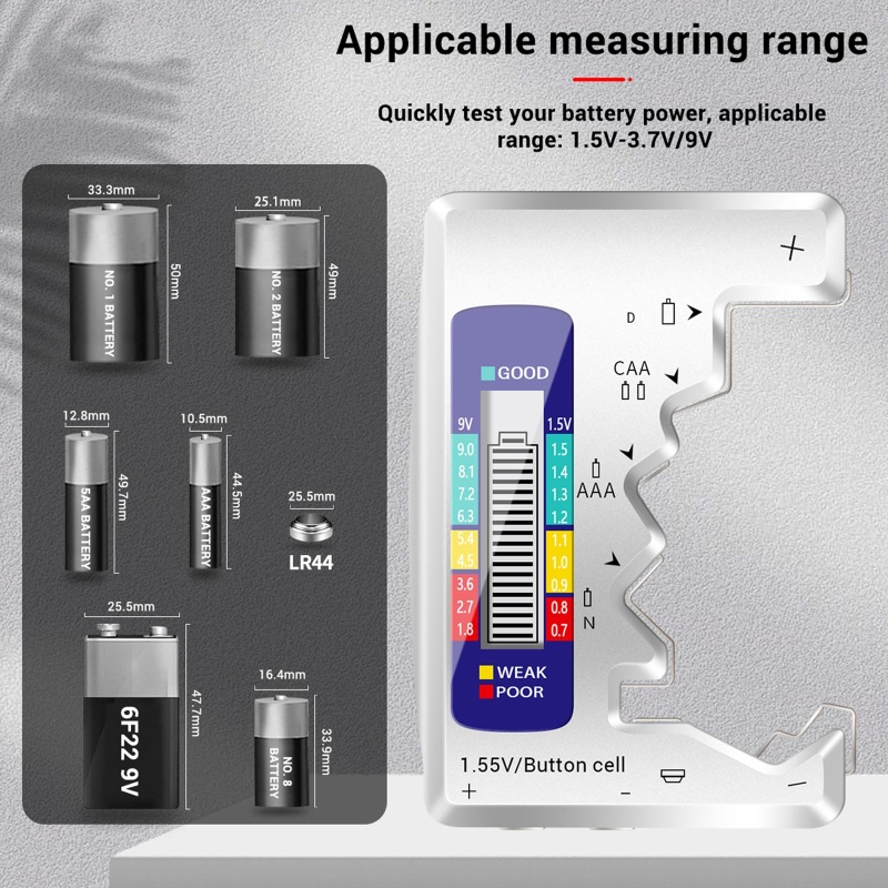 Thiết Bị Kiểm Tra Nguồn Điện Bảo Vệ Toàn Diện Cho Pin C D N AA AAA 9V 1.5V
